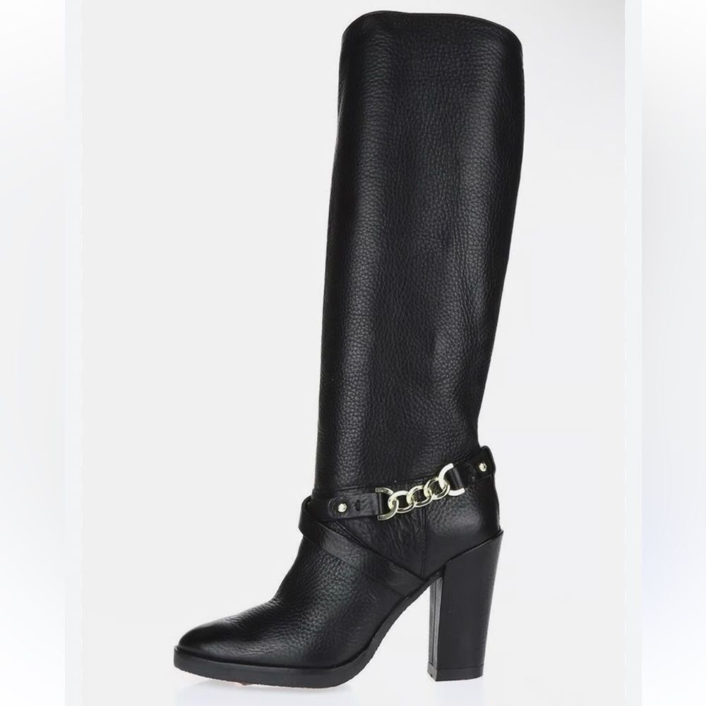 Kate Spade Montreal Black Leather Chain Link Tall 4" Heeled Boots Size 10 - Picture 3 of 15
